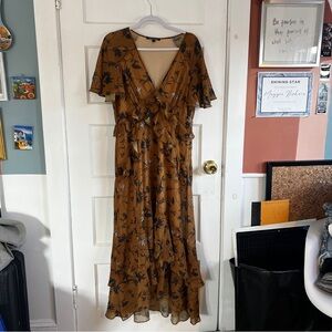 Gianni Bini Floral V-Neck Maxi Dress in Mustard